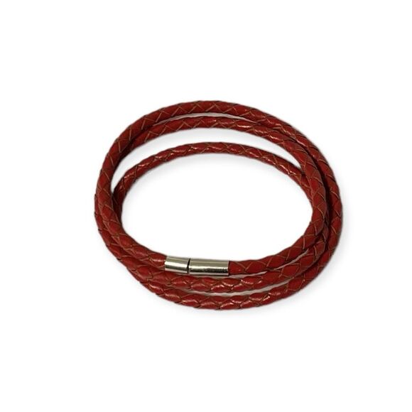 Red Multi Wrap Braided Leather Bangle Bracelet NEW - Picture 1 of 4